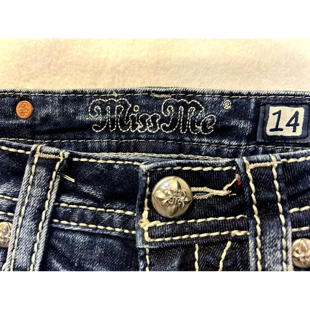 Miss Me Embellished Embroidered Cutoff Denim Shorts Distressed Girls Size 14 - Picture 3 of 15